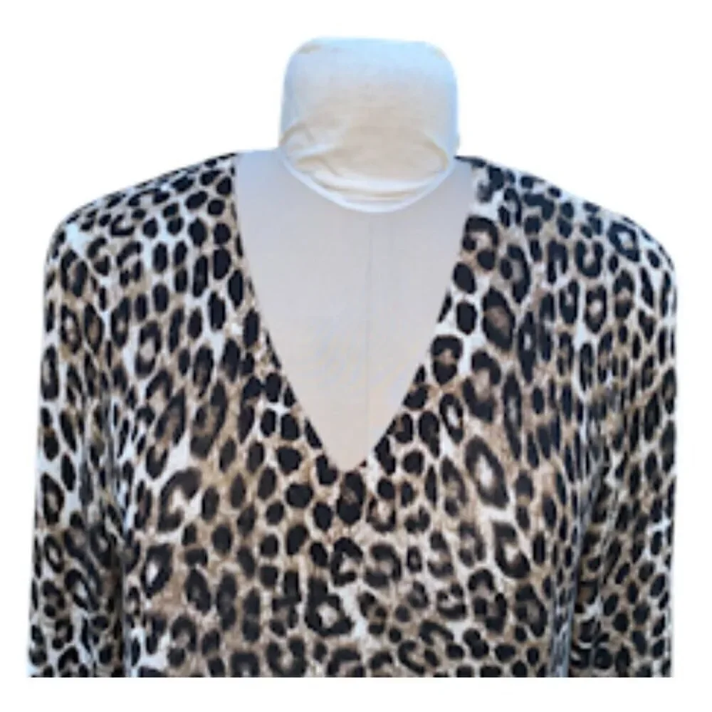 Michael Kors Leopard Print V-Neck Sweater Sz .S Cotton Blend
